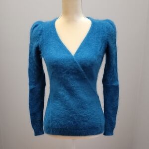 Angora Faux Wrap Sweater Blue Sz. XS